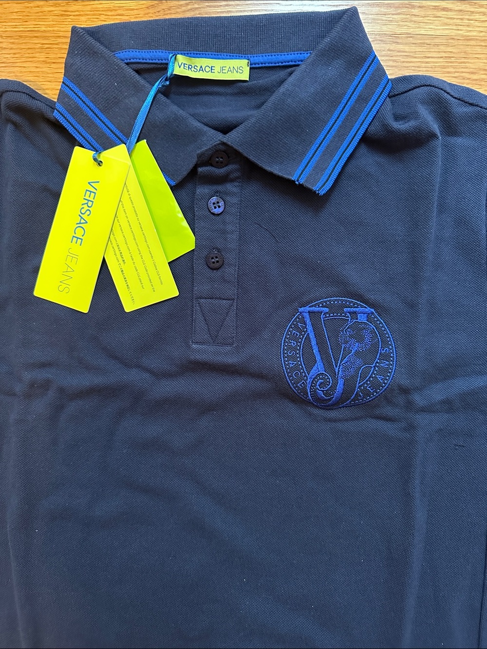 Versace Jeans Collection Navy Polo NWT size XS with Blue Trim and Logo